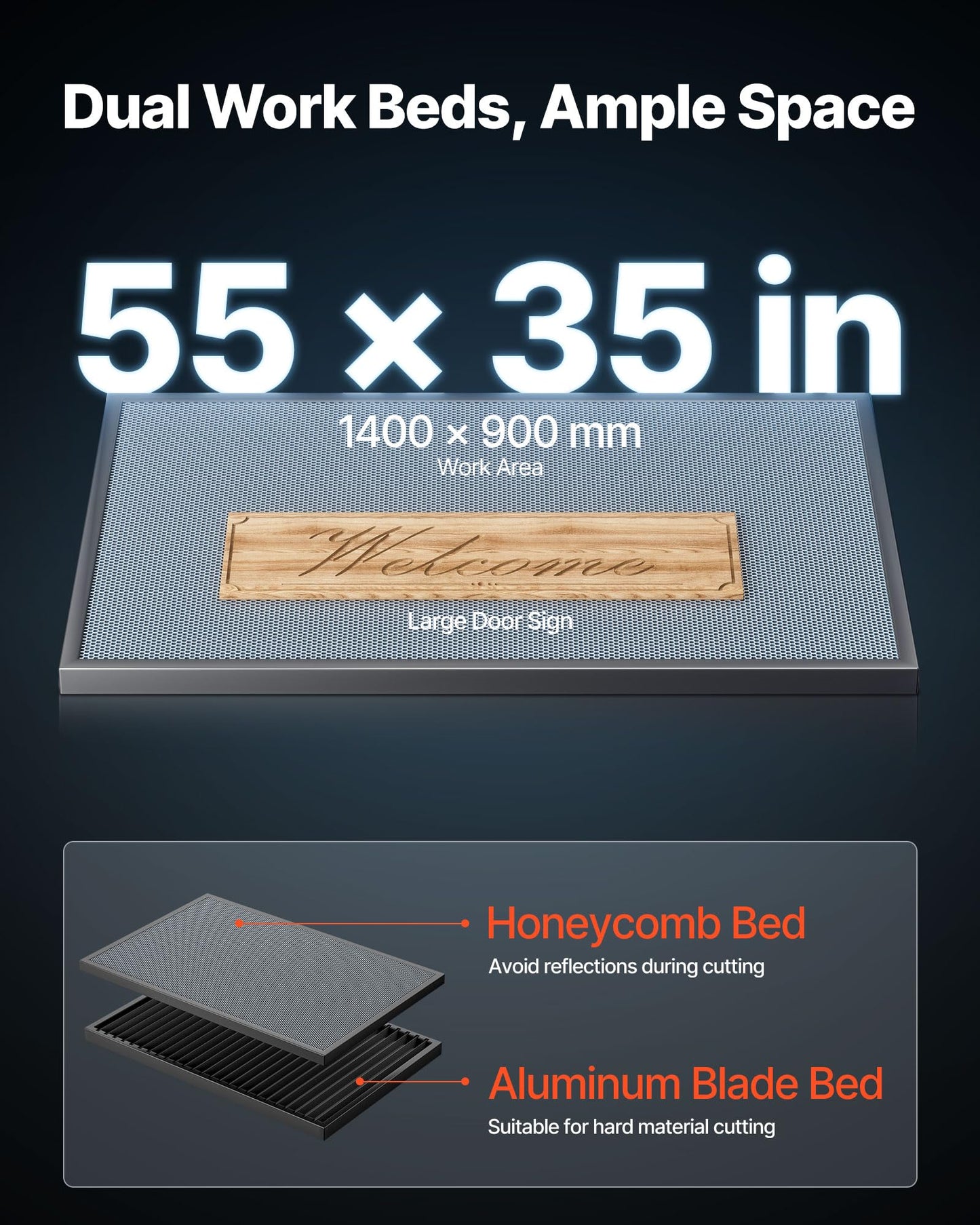 VEVOR 130W CO2 Laser Engraver, 55 x 35 in CO2 Laser Engraver Cutter Machine with Water Chiller 2 Way Pass Air Assist 1200 mm/s Speed, Autofocus Engraving Cutting Machine for Wood Acrylic Glass