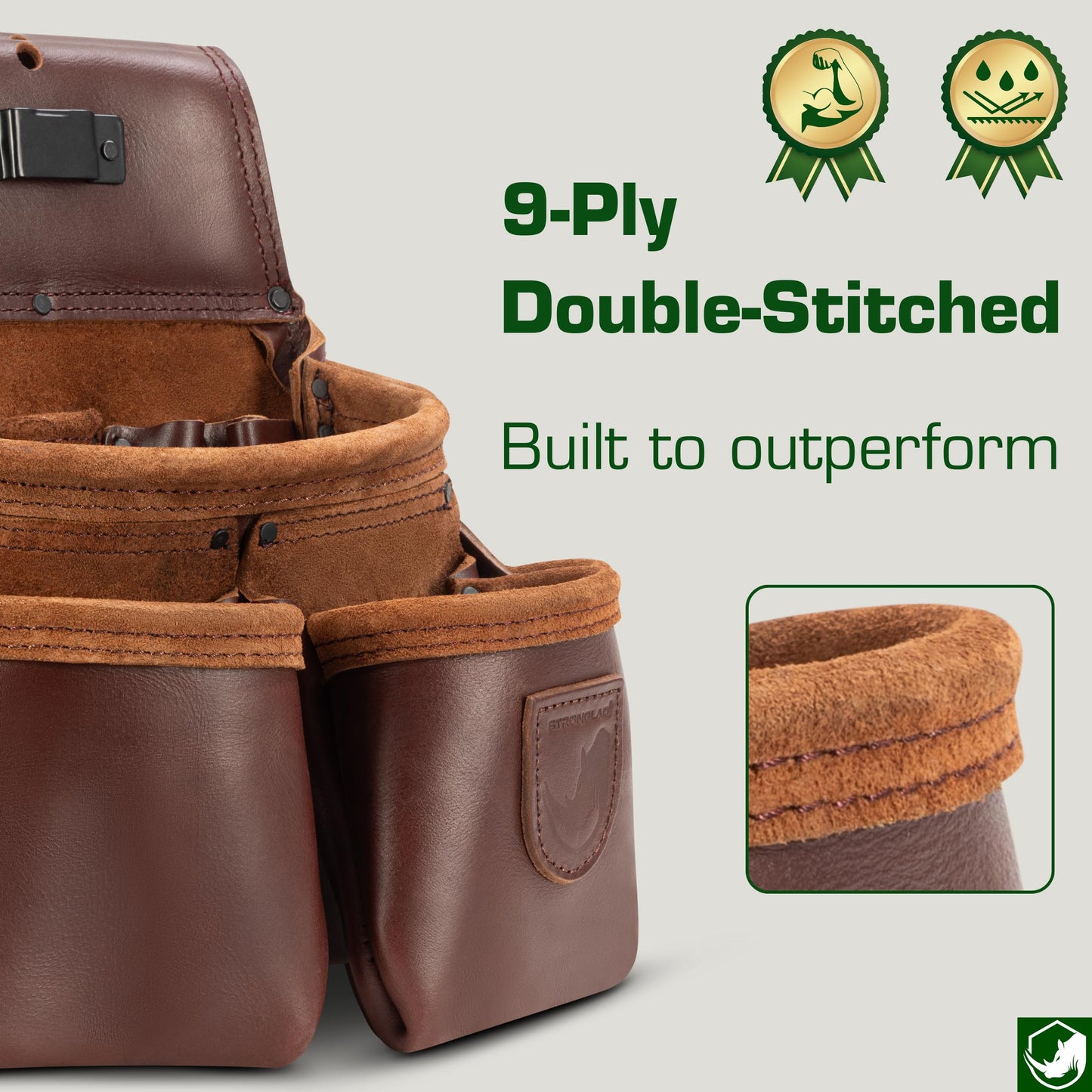 STRONGLAD Framing Tool Belt – 21-Pocket Full-Grain Leather, Carpenter Oil-Tanned Construction Tool Belt | Carpenter Tool Bags | Pro-Grade Gear