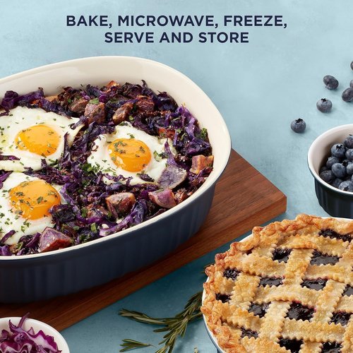 CorningWare 10-Piece Ceramic Bakeware Set - Chip & Crack Resistant | Microwave, Oven, Dishwasher Safe, French Navy