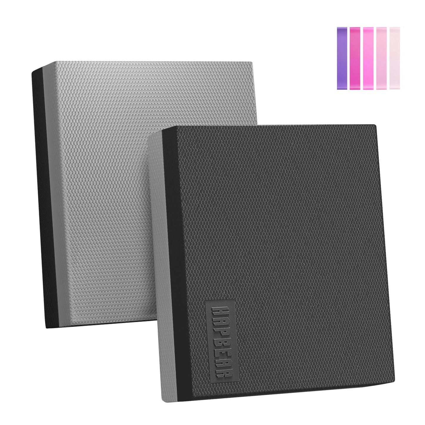 HAPBEAR Exercise Balance Pad 2-Pack - 15"x12" Non-Slip Stability Mats - 2.25" Thick Soft Foam for Adults, Physical Therapy & Core Fitness - Bonus Band Included - Black