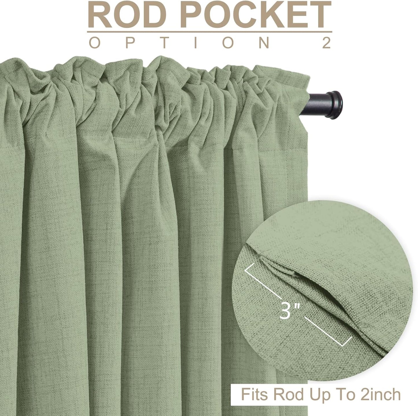 Skiennix 100% Blackout Linen Curtains - Thermal Insulated Drapes for Bedroom | 84" Long, Sage, 2 Panels Set
