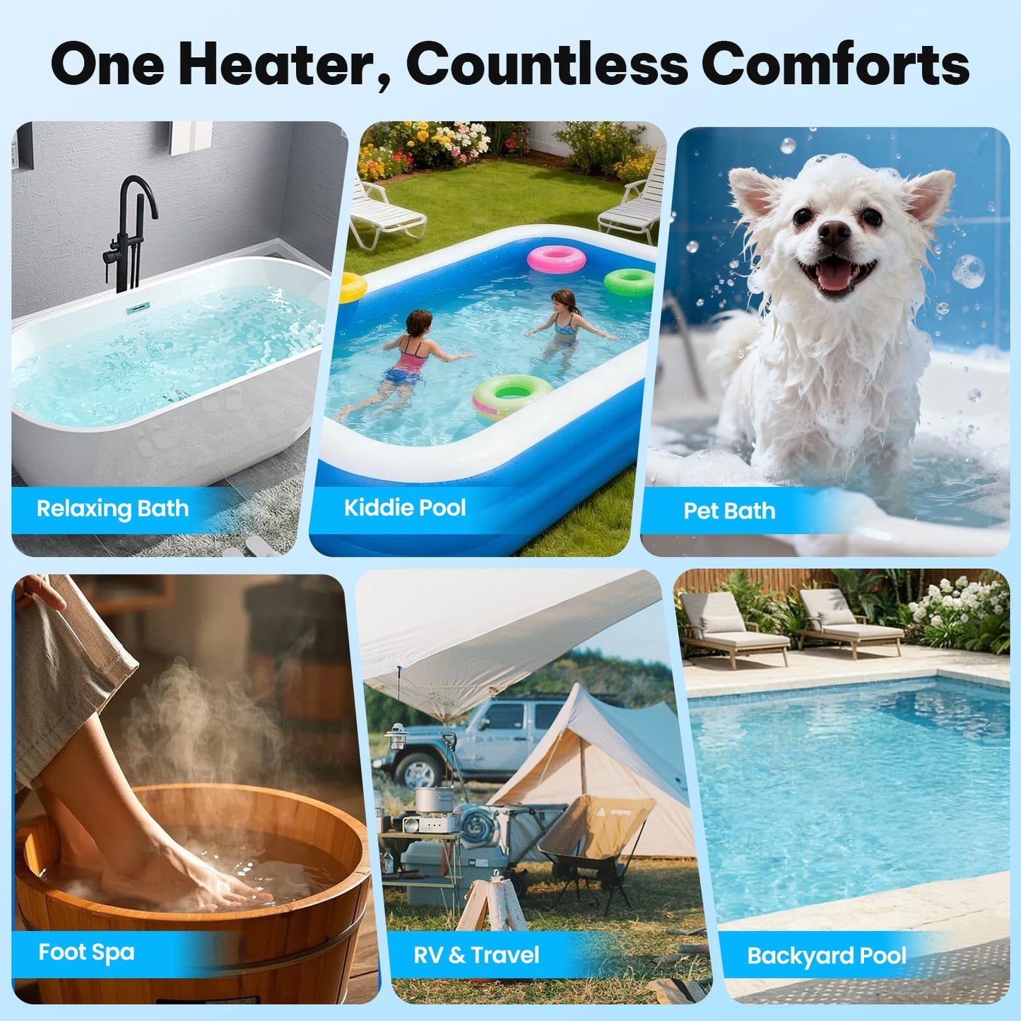 1800w Immersion Heater,Portable Bathtub Heater with GFCI& Thermostat, Digital Temp Control, Fast Heating Stainless Steel Submersible Water Heater for Small Pools,Spa,Bathtubs, Buckets,Tank,Outdoor