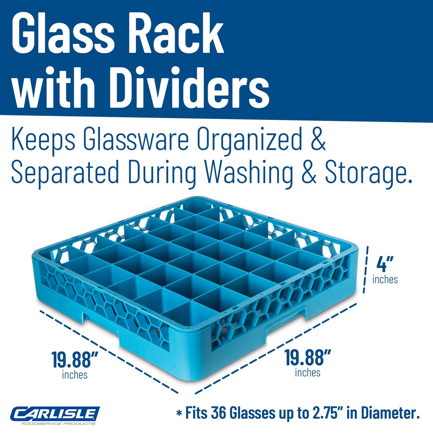 Carlisle FoodService Products RG3614 OptiClean 36 Compartment Glass Rack, 2.94" Compartments, Blue (Pack of 6)