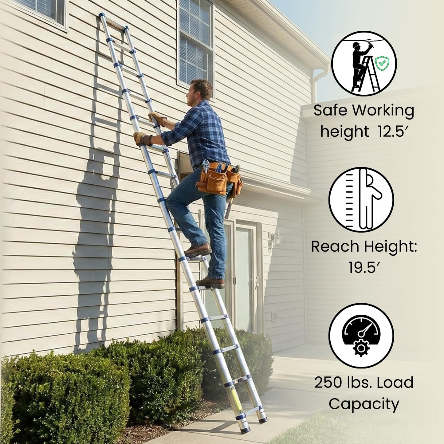 Xtend & Climb Telescoping Ladder 15.5 FT 785P+ | Professional Aluminum Extension Ladder | Heavy Duty Telescopic Ladder with Over-Molded Feet | 250 lbs Load | Portable & Compact - Includes Fiber Cloth
