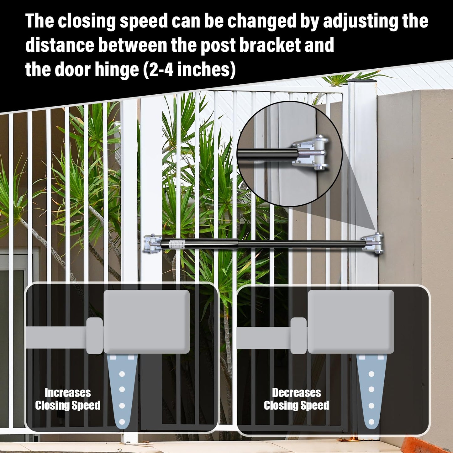 TB600 Hydraulic Outdoor Gate Closer for 150 to 250 lb, Width 44 to 72 Inches. Gates on Farms, Ranches, Gardens, Sports Complexes and Home Yards, Black, Opening Pressure 8 to 18 Pounds