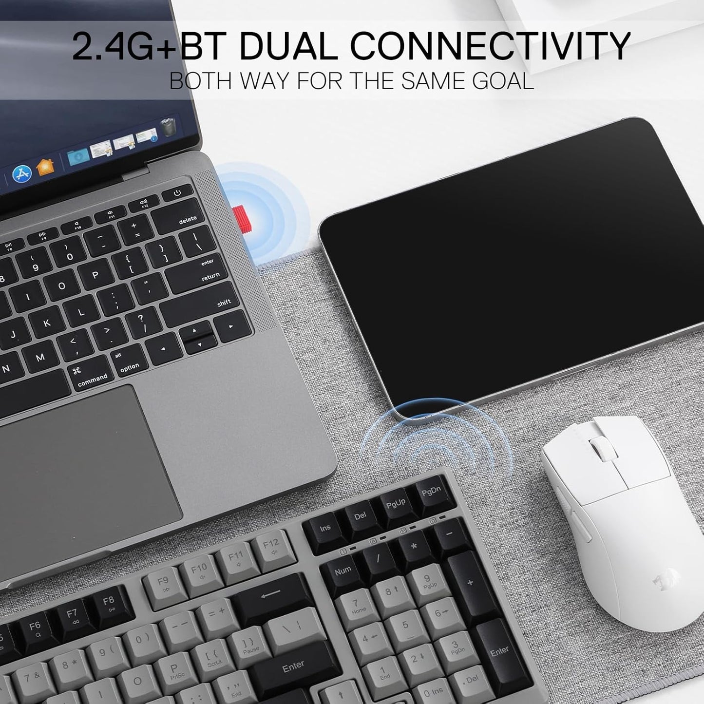 Redragon BK7114 98 2.4G Low-Profile Wireless Computer Keyboard, Keys Slim Office PC Scissors Mechanism Keyboard w/ BT