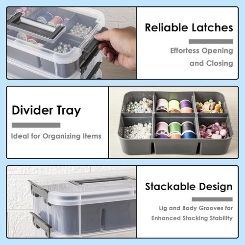 CraftGenes Modern Plastic Storage Box - 4-Layer Durable Organizer with 2 Removable Trays for Crafts & Office Supplies