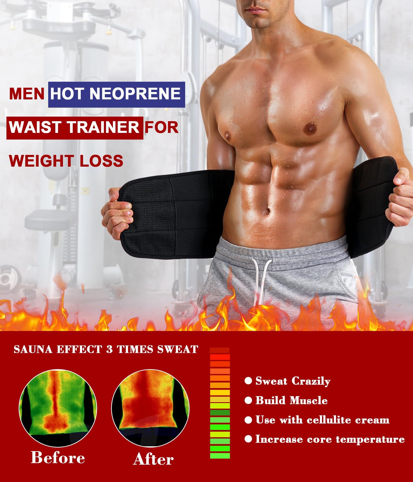 MOLUTAN Men Waist Trainer Trimmer for Tummy Control Compression Shapewear Body Shaper Sweat Belt Medium Black