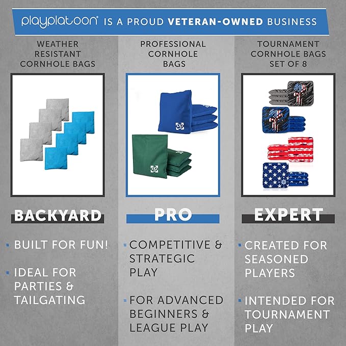 Professional Cornhole Bags - Set of 8 Regulation All Weather Double Sided - Sticky Side/Slick Side Bean Bags for Pro Corn Hole Game