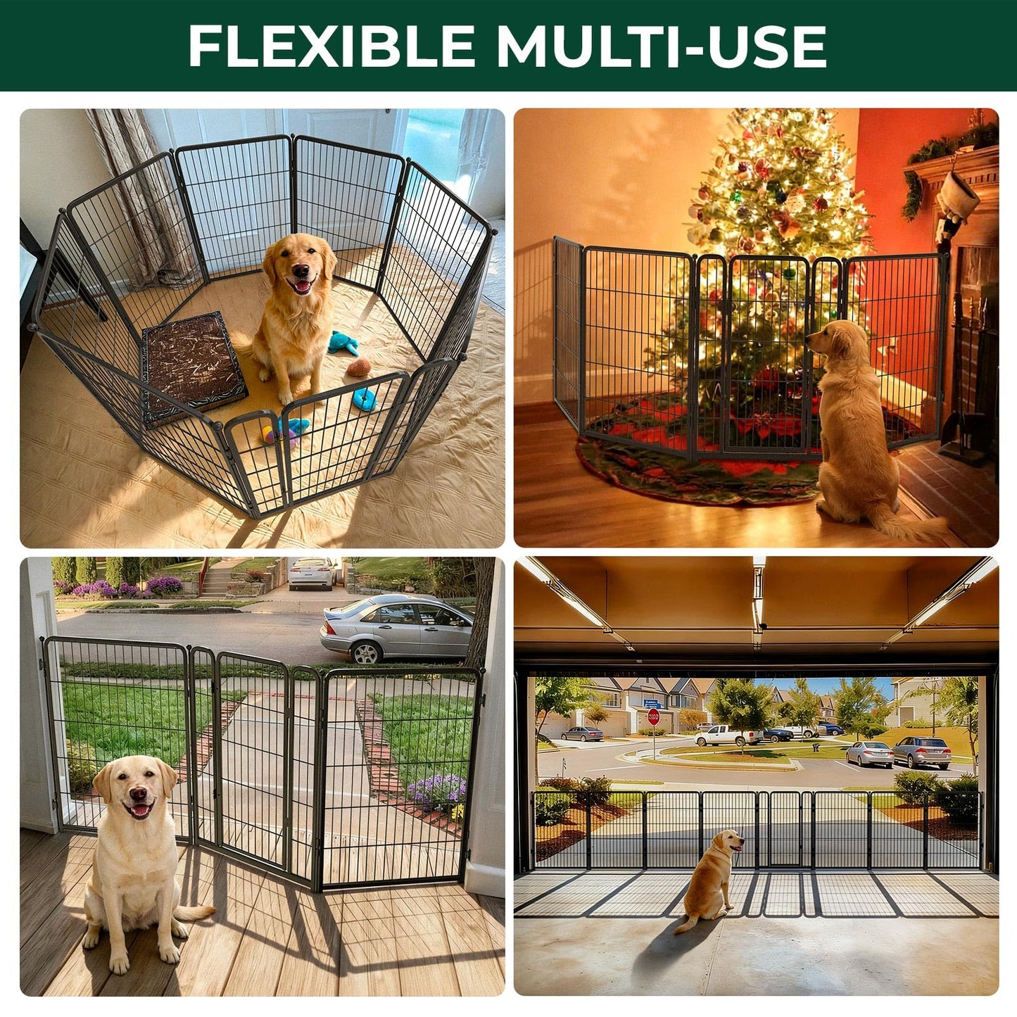 FXW Dog Gate Extra Wide Designed for Indoor Use, Adjustable Width Up to 111-inch Wide (40" H 4 Wire Panels for Medium and Large Dogs), Black