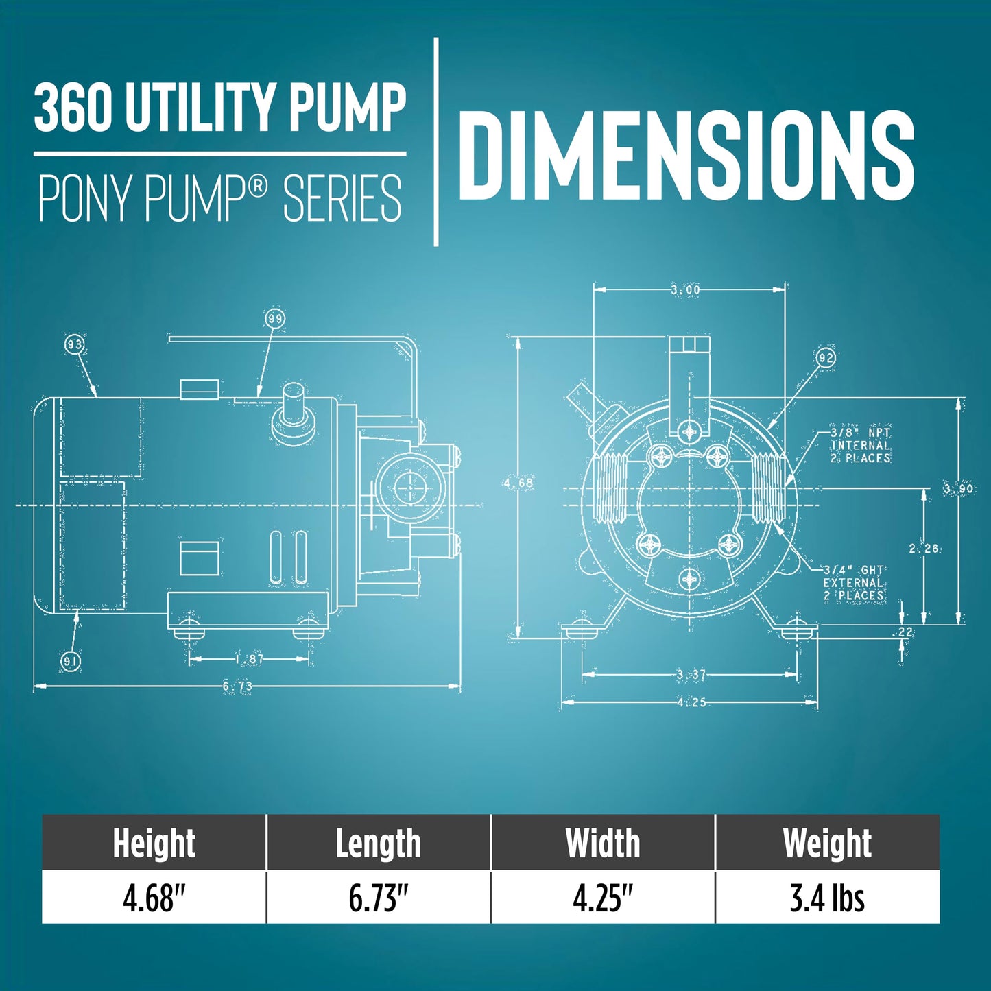 Little Giant 360 115V, 360 GPH, 1/10 HP, Plated Brass Non-Submersible Multi-Purpose Utility Water Transfer Pony Pump with 6-Ft. Cord, White, 555112