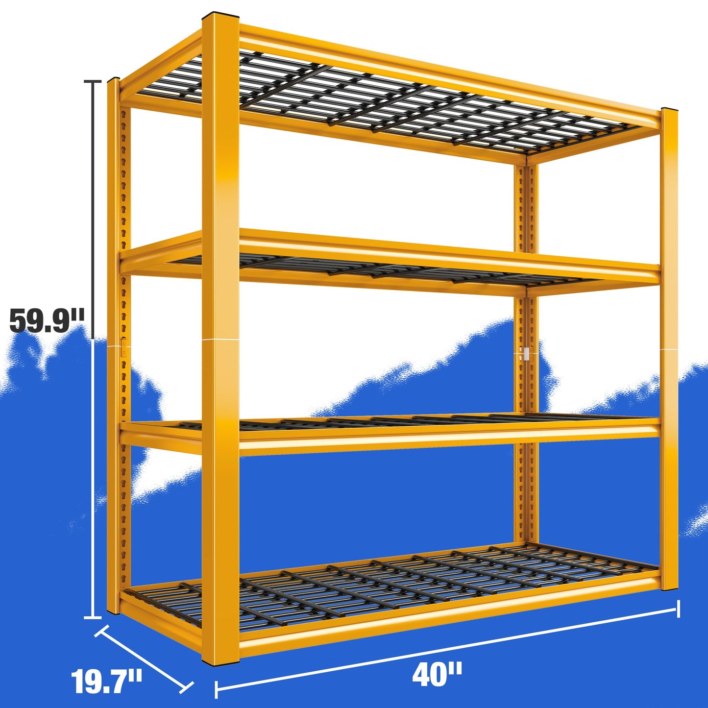 REIBII Garage Shelving Suitable for Garage Aesthetic‌, 40" W x 19.7" D x 59.9" H Heavy Duty Metal Shelving Load 2200LBS, Adjustable 4-Tier Storage Shelves for Garage Warehouse Basement Pantry, Orange