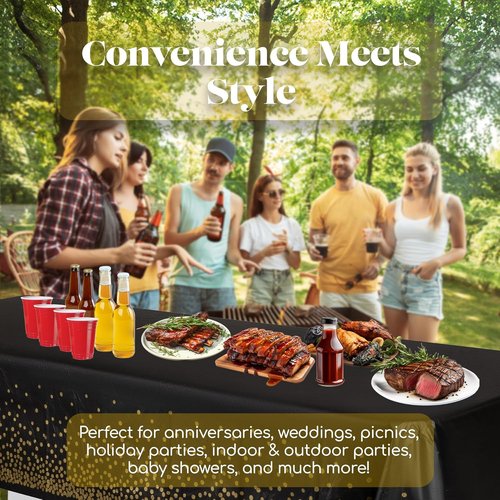 Grandipity Premium Disposable Plastic Tablecloth - Gold Dot on Black | 54" x 108" Rectangle Cover