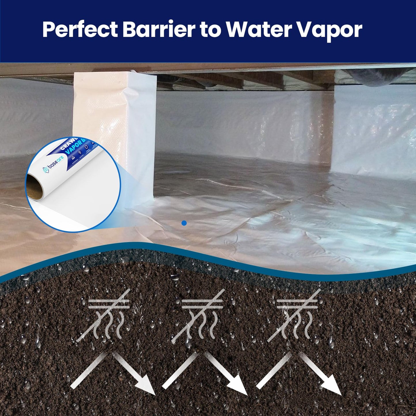 BaseAire Crawl Space Vapor Barrier, 12mil Film, 10'x100', Vapor Barrier Plastic for Basement, Crawlspace Encapsulation, Thick Plastic Sheeting, Black and White Panda Film
