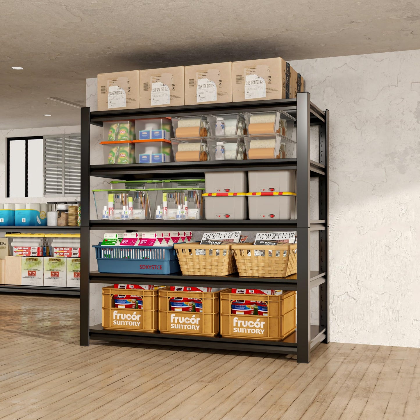 Welfiya 72" H Garage Shelving,5-Tier Heavy Duty Shelving Unit,3000LBS Adjustable Metal Storage Shelves,Storage Rack Units for Industrie,Shed,Warehouse,Basement,Black,47.3" W x 23.6" D x 72" H