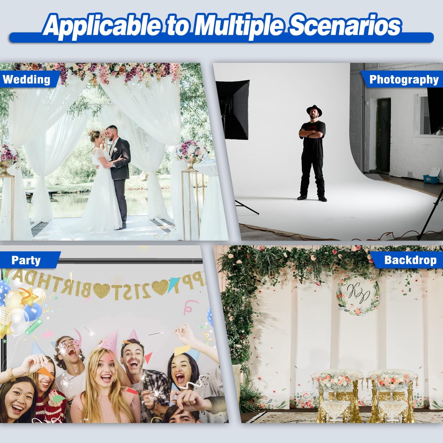 Kinchoix Pipe and Drape Backdrop Stand 10ftx10ft Adjustable Background Support System Heavy Duty Background Stand for Wedding Banquet Decorations Black