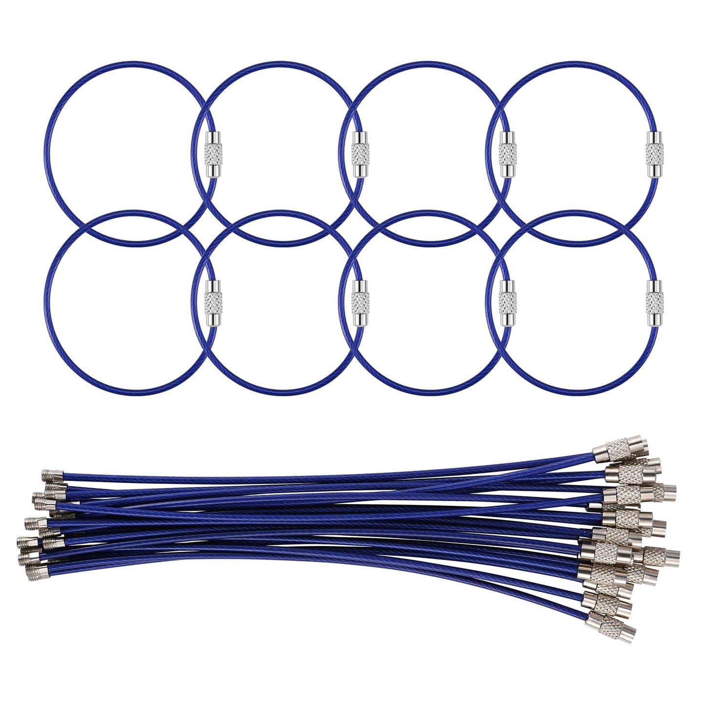 Bidponds 25 Pack Wire Keychain Cable,5.9 Inches Nylon Coated Stainless Steel Key Ring,Luggage Tag Loops,2mm Twist Barrel,Dark Blue