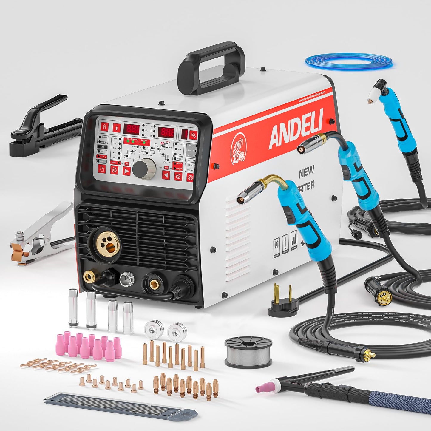 ANDELI 220V Aluminum MIG Welder,MIG TIG CUT COLD & MMA MIG Welding and Flux Welding without Gas Cold Welder 5 in 1 Multiprocess Welder Aluminum Welding Machine MCT-520DPL Pro