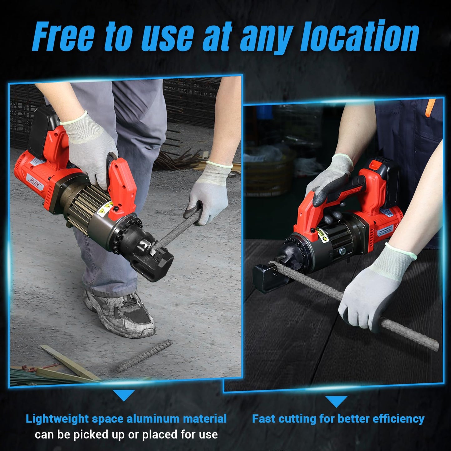 LOSCHEN Cordless Rebar Cutter,Electric Hydraulic Rebar Cutter,Portable Handheld Rebar Cutting Saw,Cutting up from 3/20" (4mm) #3 to 7/8" (22mm) #7 Rebar (Li-ion Battery Version)