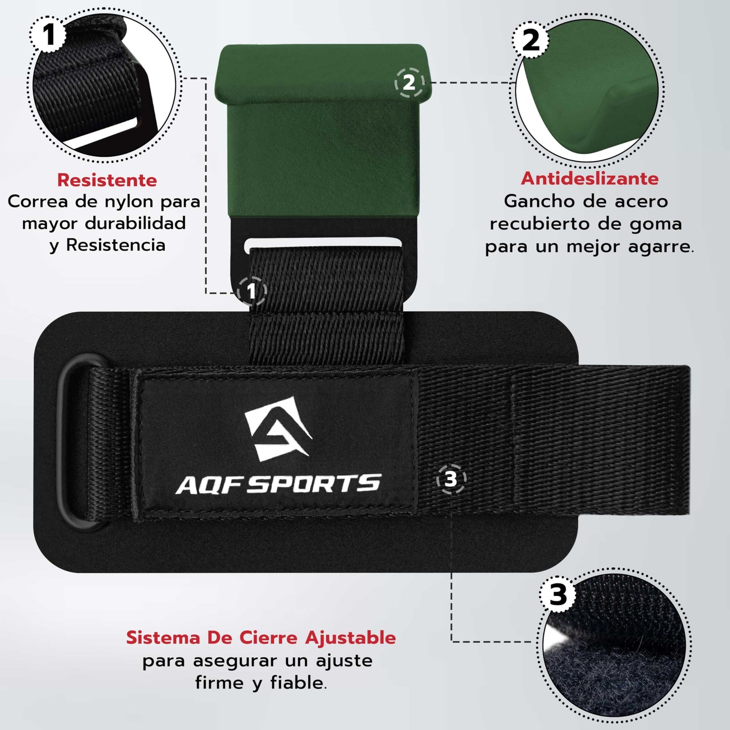 AQF Weight Lifting Hooks (Pair) – Heavy Duty Wrist Straps with 8mm Neoprene Padding & Non-Slip Rubber Grip, Adjustable Hand Grip Support for Deadlifts, Pull Ups & Gym Workout for Men Women