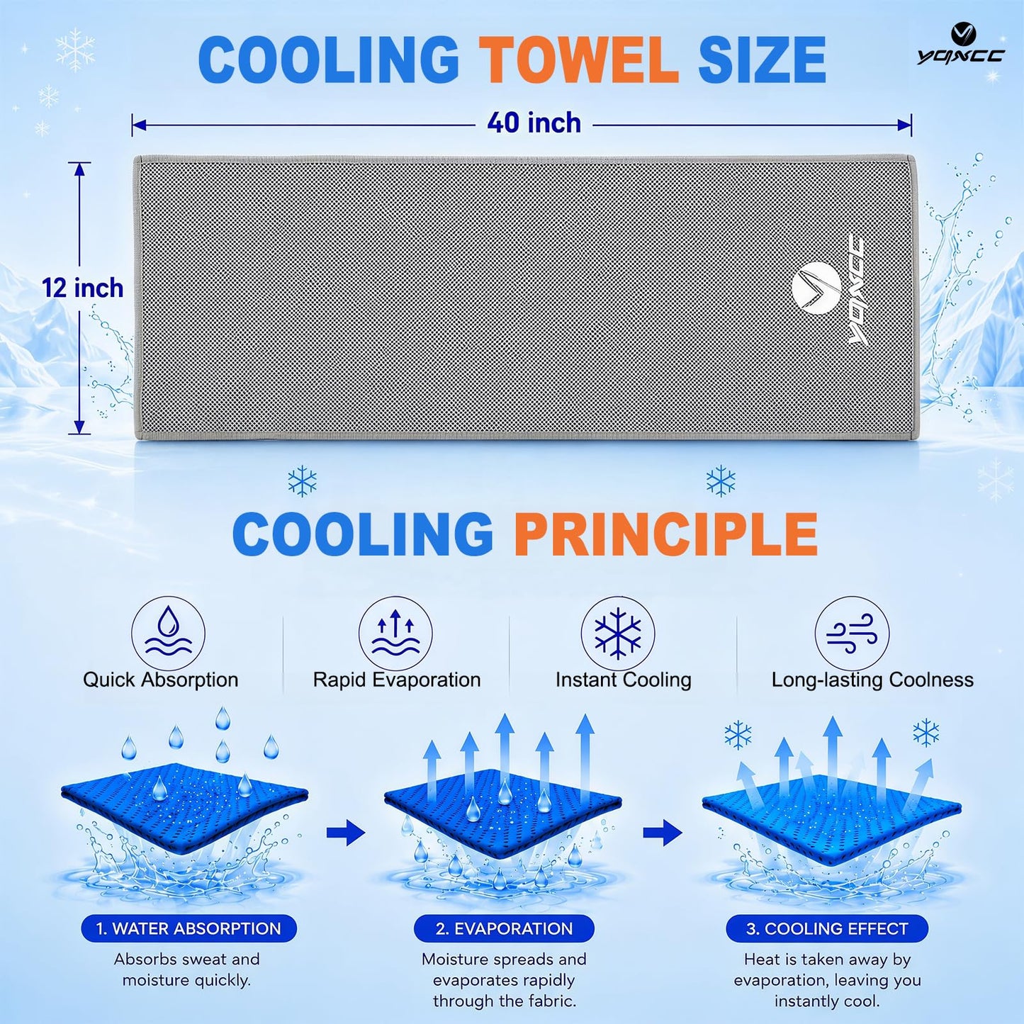 YQXCC 4 Pack Cooling Towels 40"x12", Microfiber Ice Towels for Neck & Face, Soft Breathable Cool Rags for Gym Yoga Golf Running Camping Hot Weather
