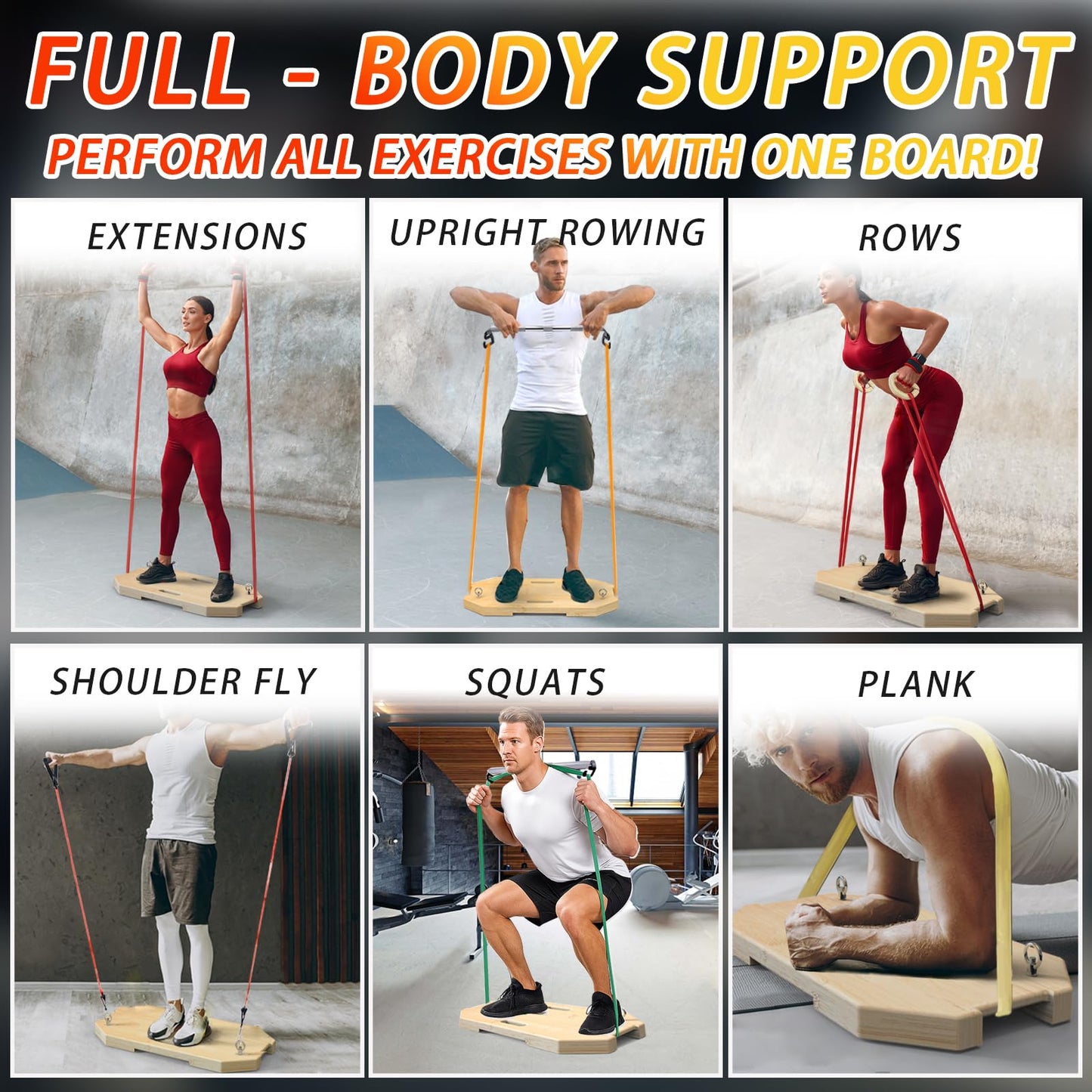 J Bryant Bamboo Resistance Band Platform with Eye Bolt Anchors – Includes Resistance Band Bar, for Strength, Rehab, Full-Body, Squat, Row & Press Band Workouts