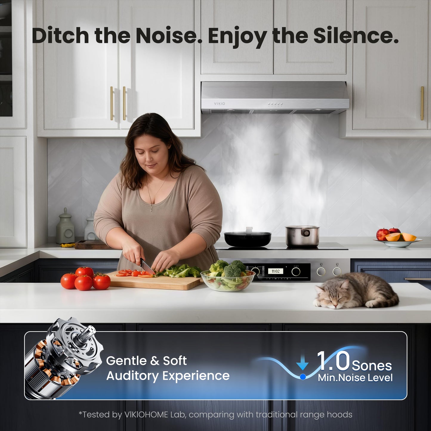 VIKIO HOME Under Cabinet Range Hood 42 Inch, 1200 CFM Dual-Motor Kitchen Vent with LED Lights, Button Control, Ducted Vent Hood, Reusable 5-Layer Aluminum Filters, Stainless Steel