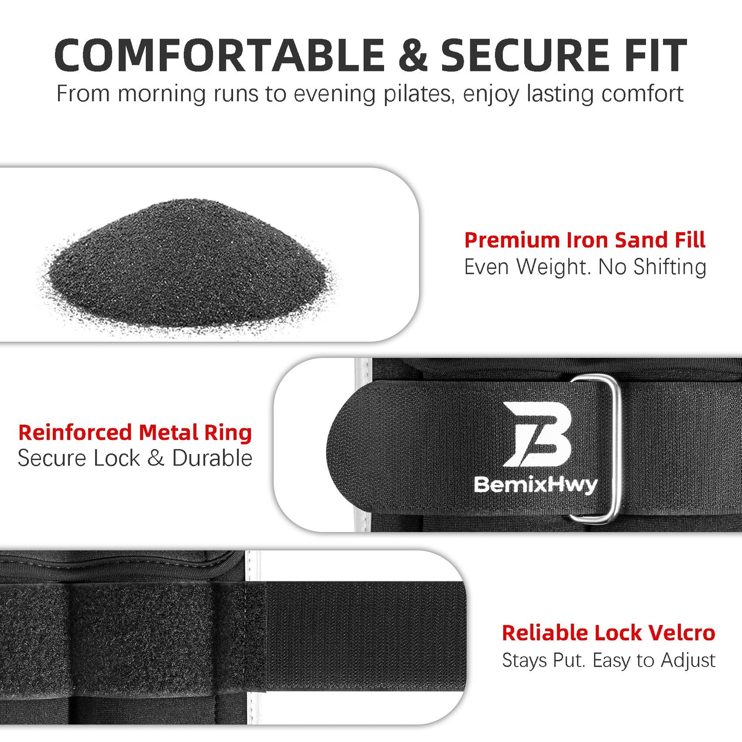 BemixHwy Adjustable Ankle Weights Set 1 Pair 2-10 lbs, Comfortable Leg Weights for Walking, Running, Pilates, Yoga, Home Workout & Physical Therapy (Fzbt_Black)