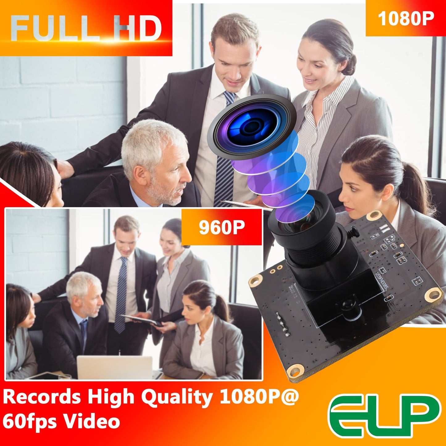 ELP High Speed USB Camera 1080P Embedded Webcam Board with 100degree No Distortion Lens for Computer High fps 60fps 120fps 260fps Wide Angle UVC USB2.0 Camera Module for Laptop 3D Printer Raspberry Pi