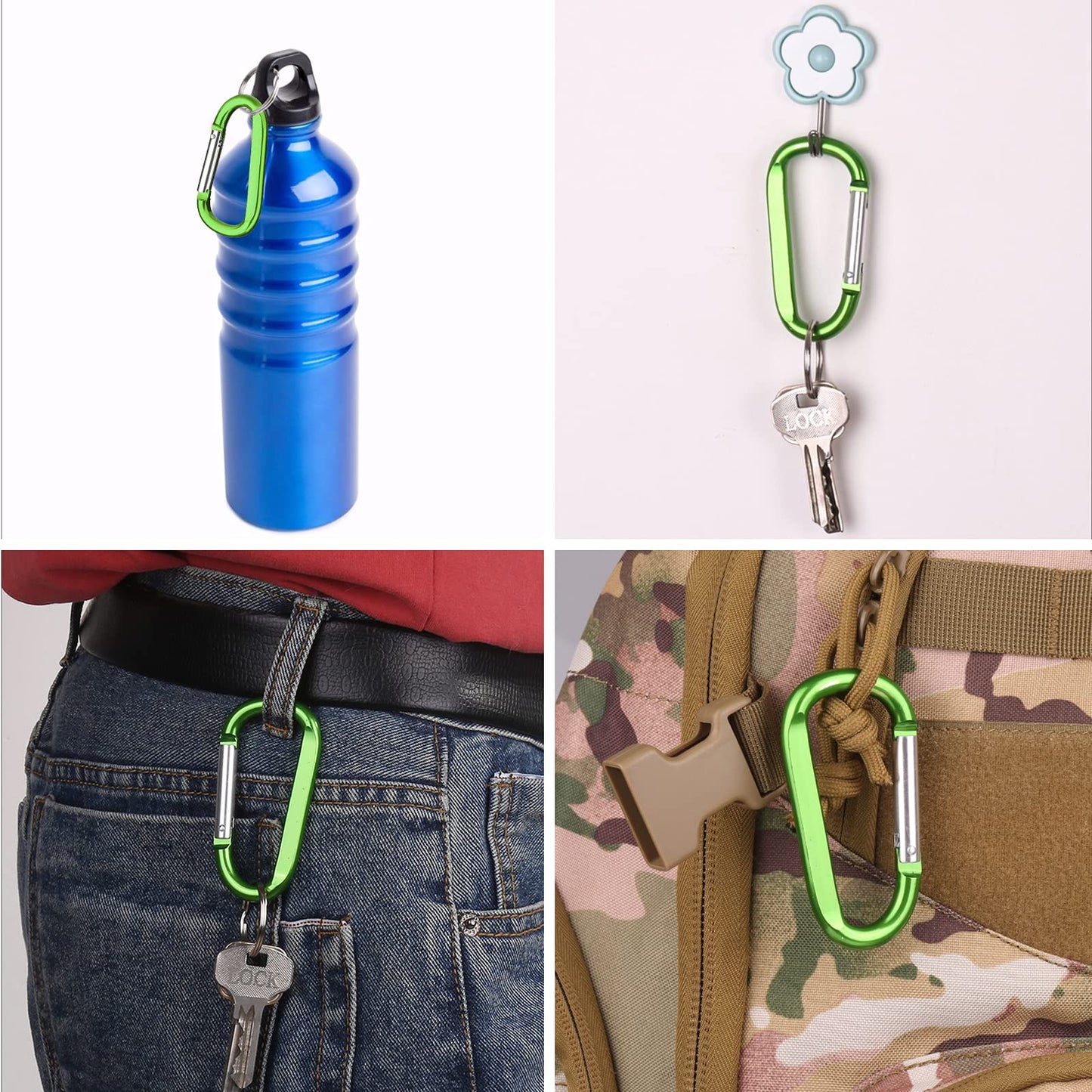 CampTek 6PCS Carabiner Caribeaner Clip,3" Large Aluminum D Ring Shape Carabeaner Keychain Hook
