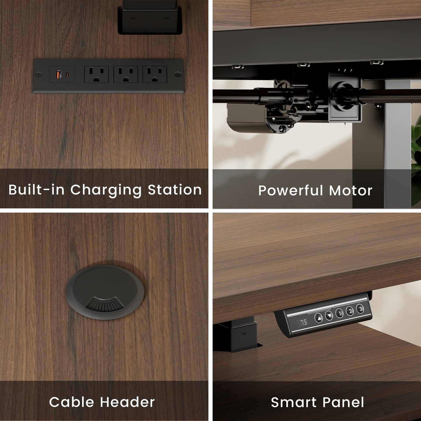 ModernMate 71" L-Shaped Electric Standing Desk with 5 Drawers, One-Piece Height Adjustable Executive Stand Up Desk, AC/USB & Privacy Panel, Home Office Workstation with Storage, Black Walnut