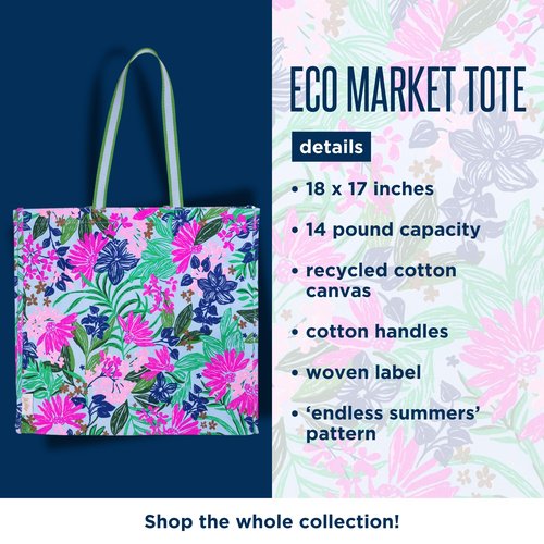Lilly Pulitzer 18" x 17" Eco Tote, Market Shopper Bag, Oversize Reusable Grocery Tote with Comfortable Shoulder Strap (Endless Summer)