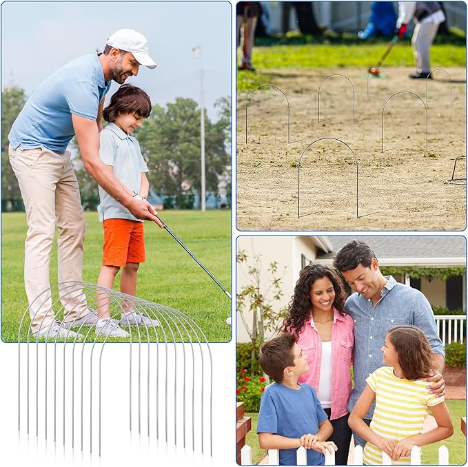 Deekin Set of 9 Croquet Wickets Replacement for Croquet Metal Hoops with Galvanized and Plastic Coating for Family Lawn Backyard Outdoor Game(U Shape)