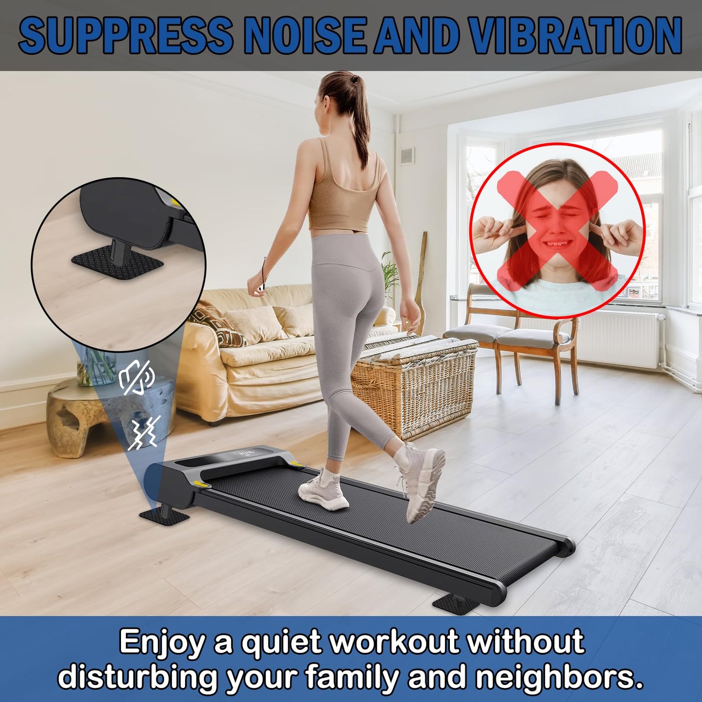 4 Pcs Walking Pad Mat, Treadmill Mat Pads, 4" x 4" x 0.2" Double-Sided Non-Slip Exercise Equipment Mat, High Density Silicone Anti Vibration Pad for Protect Floors, Noise Reduction