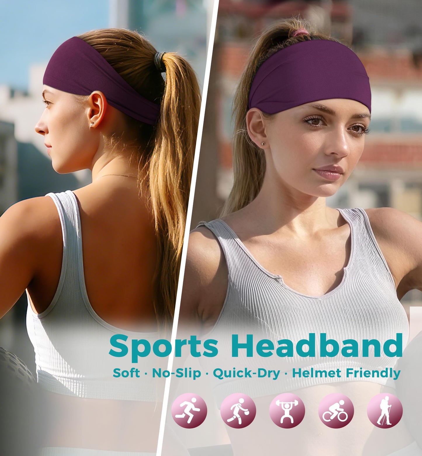HiRui Headbands for Men & Women (5 Pack), Moisture Wicking No‑Slip Sports Headbands for Running, Workout, Yoga, Cycling, Gym, Soft Stretchy Sweatbands & Hair Bands for Everyday Wear