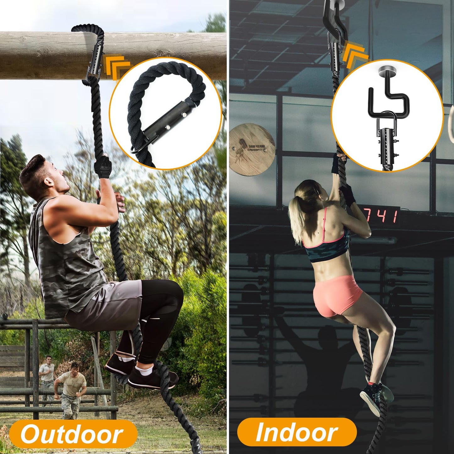 Climbing Rope Climbing Rope 1.5 Inch Diameter 15Feet Length Gym Climbing Rope for Workout Fitness & Strength Training, Gym Rope, Exercise Climbing Rope in Black for Adults or Kids Outdoor & Indoor