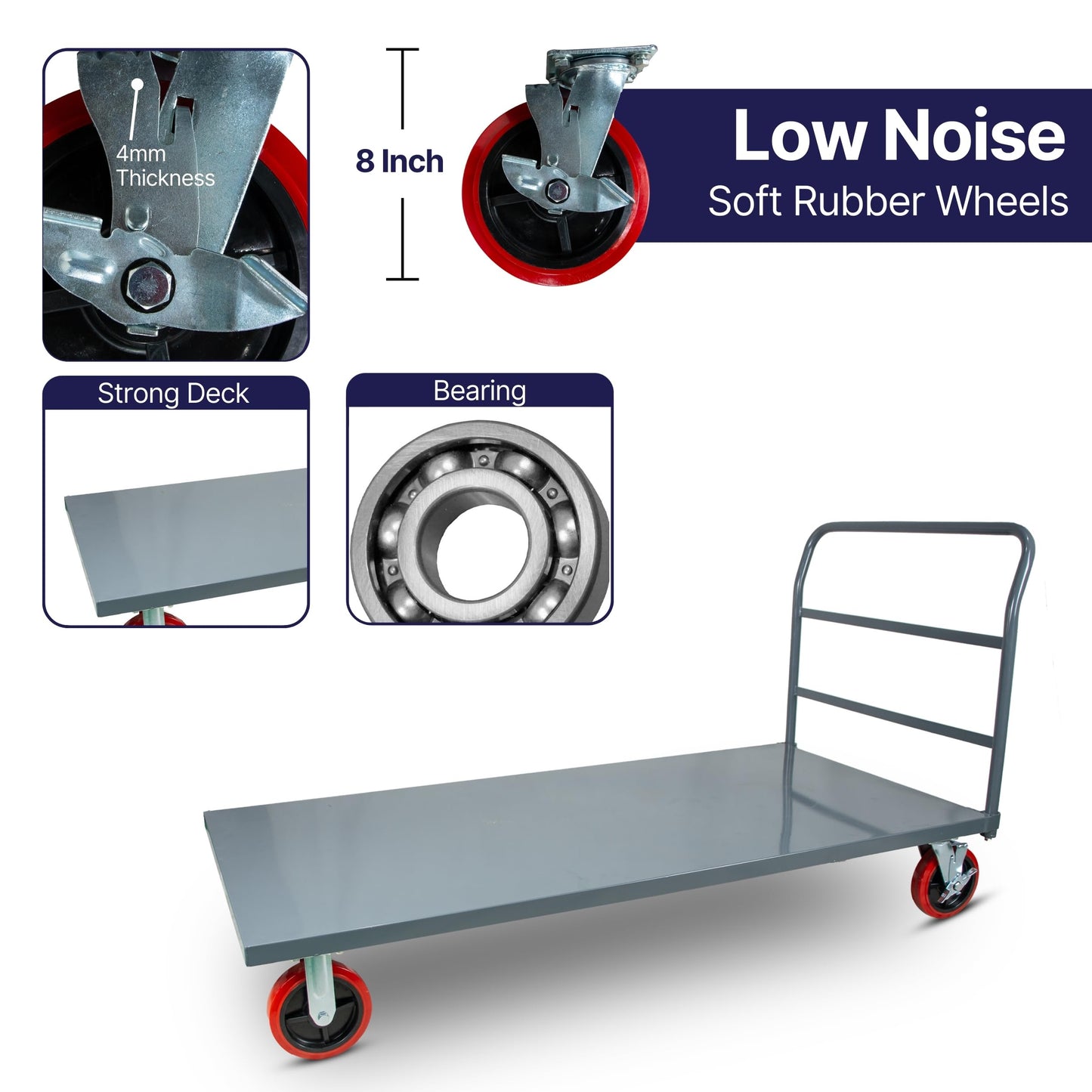 5Seconds Flatbed Platform Cart Industrial Dolly 3300LB Heavy Duty 72” x 36” Hand Push Truck, Super Heavy Duty Flatbed with 8'' Swivel Locking Wheels for Commercial Moving