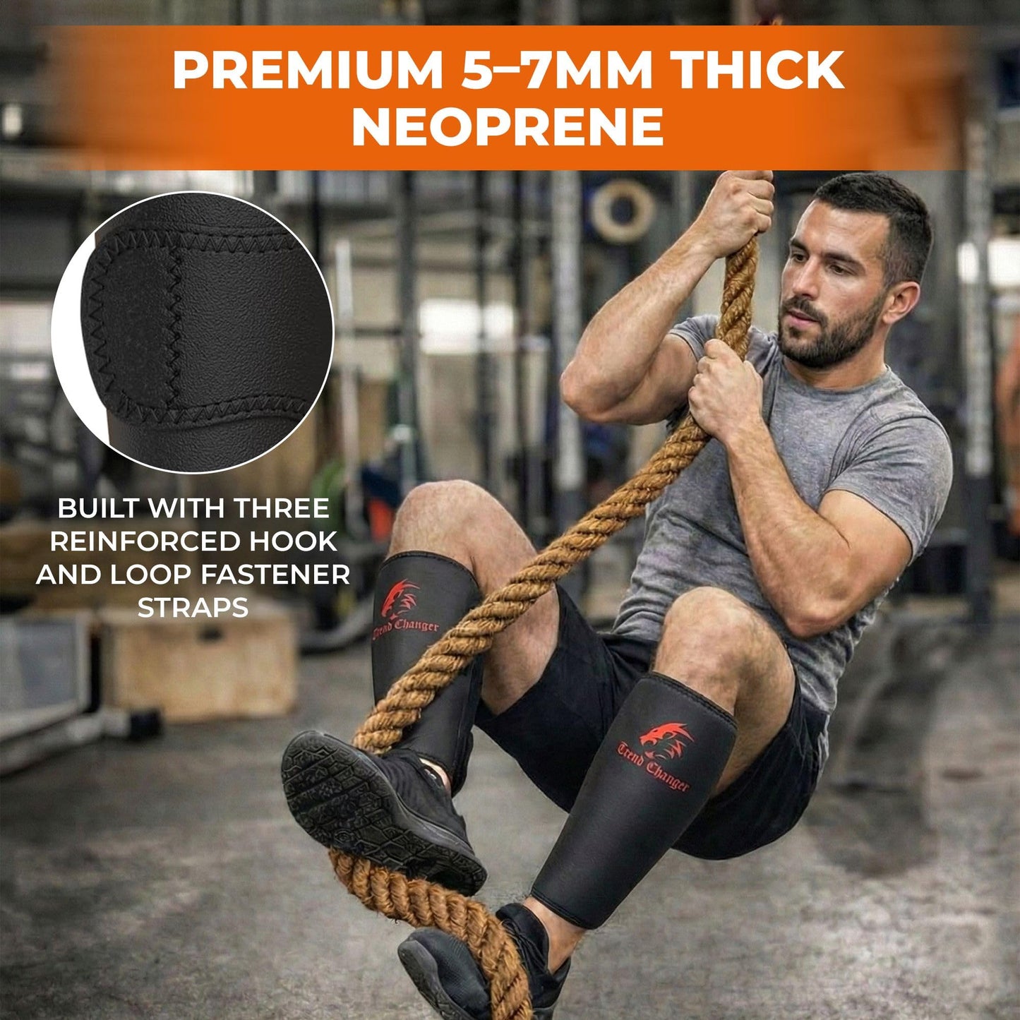Trend Changer 5mm Weightlifting Shin Guards & Calf Support Brace – Adult Shin Guard with Neoprene Padding for Deadlifts, CrossFit, Rope Climbs and Box Jumps – Adjustable Compression Fit for Men & Women