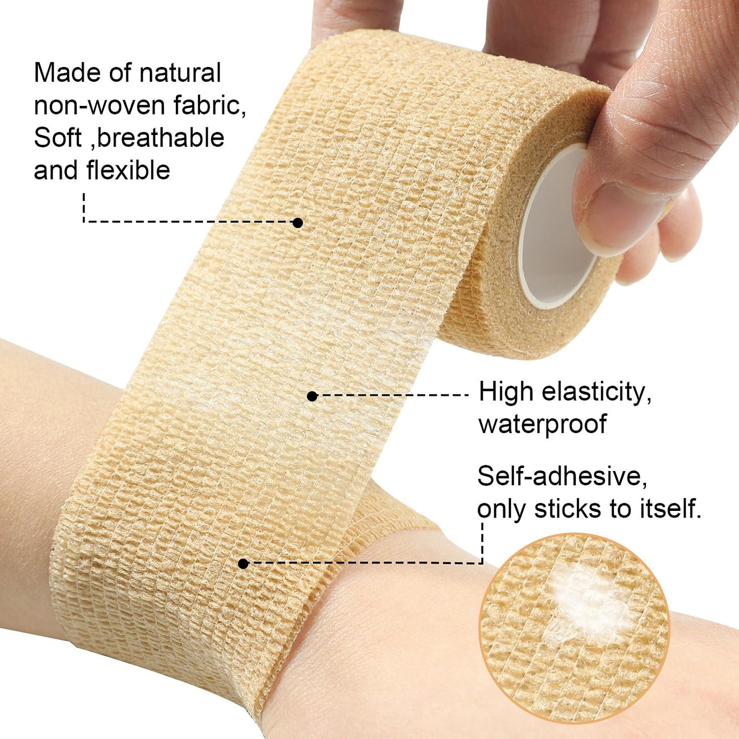 GooGou Self Adherent Wrap Bandages Self Adhering Cohesive Tape Elastic Athletic Sports Tape for Sports Sprain Swelling and Soreness on Wrist and Ankle 8PCS 2 in X 14.7 ft (White)