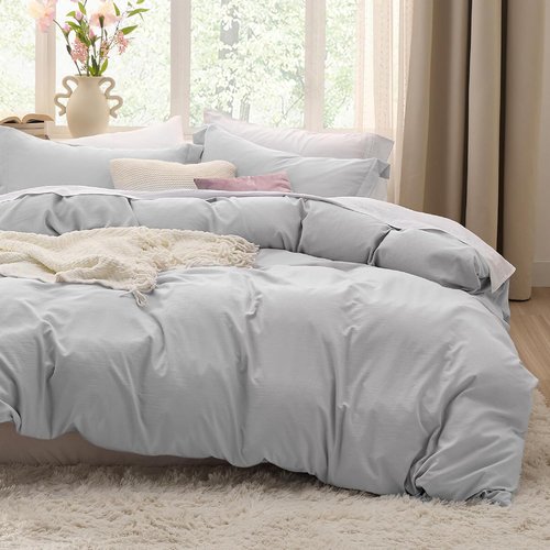 Bedsure King Size Duvet Cover Set - Light Grey Extra Soft Prewashed Cotton-Like Polyester, 3 Pieces with Zipper Closure & 2 Pillow Shams