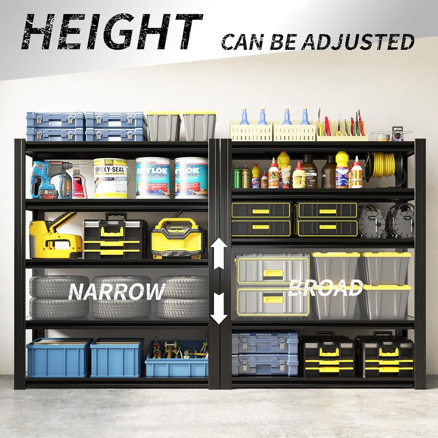 Regine Switzerland Heavy Duty Garage Shelving - 2500 LBS Capacity, Adjustable 5-Tier Metal Unit | 72" H x 35.4" W x 15.7" D