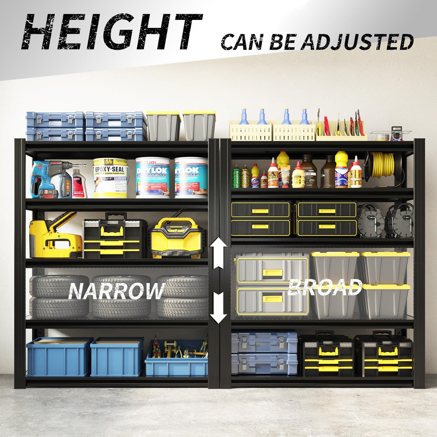 EKJ 78" H Garage Shelving 3000LBS Heavy Duty Storage Racks, Adjustable 5 Tier Metal Shelves Unit, Industrial Utility Shelves for Workshop, Basement, Home Office 78" H*47.2W*18D