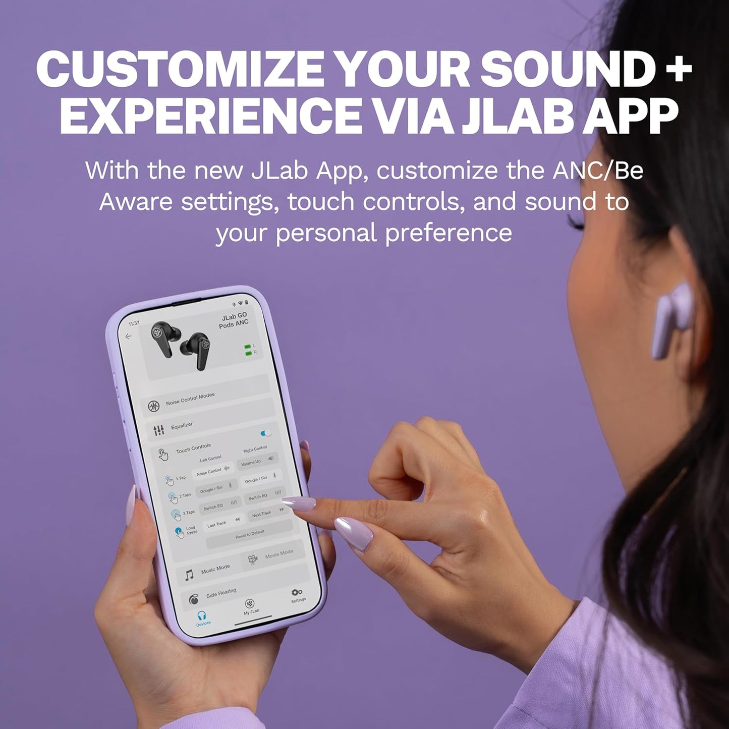 26+ JLab Go Pods ANC True Wireless Bluetooth Earbuds & Charging Case, Hybrid Active Noise canceling + Be Aware for Safe