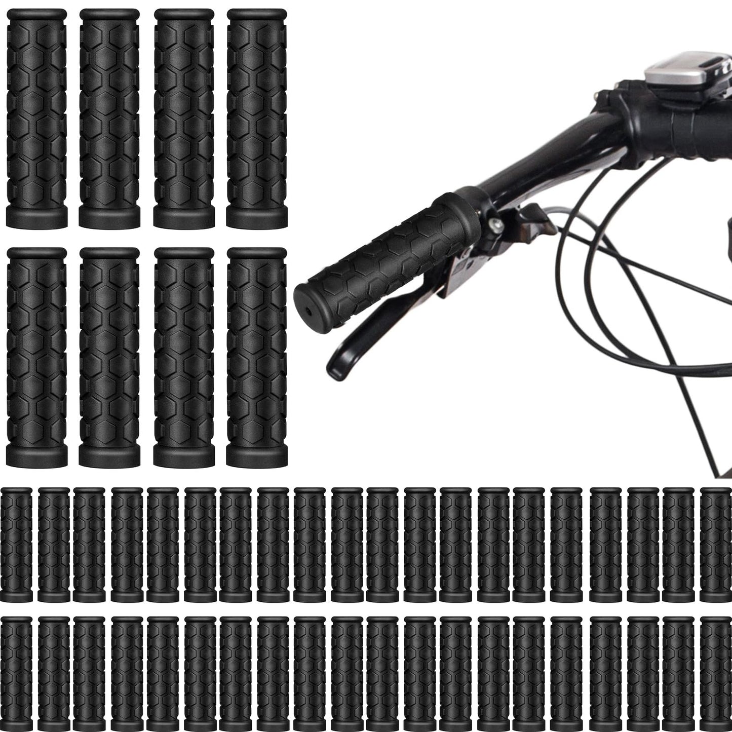 48 Pcs Bike Handle Grips Black Replacement Non Slip Rubber Bicycle Handlebar Grips Tricycle Wheelchair Mountain Bike BMX MTB(Hexagon Style)