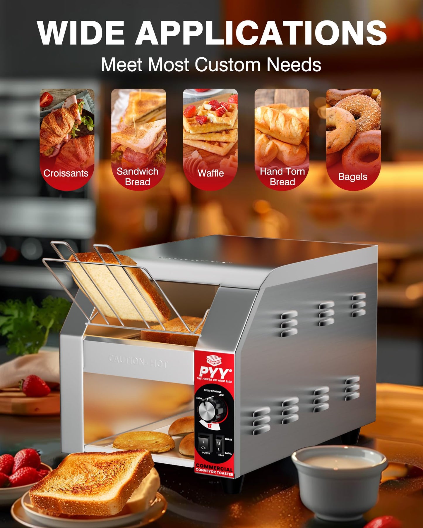 PYY Commercial Conveyor Toaster - 200 Slices/Hour Upgrade Electric Industrial Belt Toasters Heavy Duty Stainless Steel Tostadora Transportadora for Bun Bagel Bread Waffle Restaurant Buffet