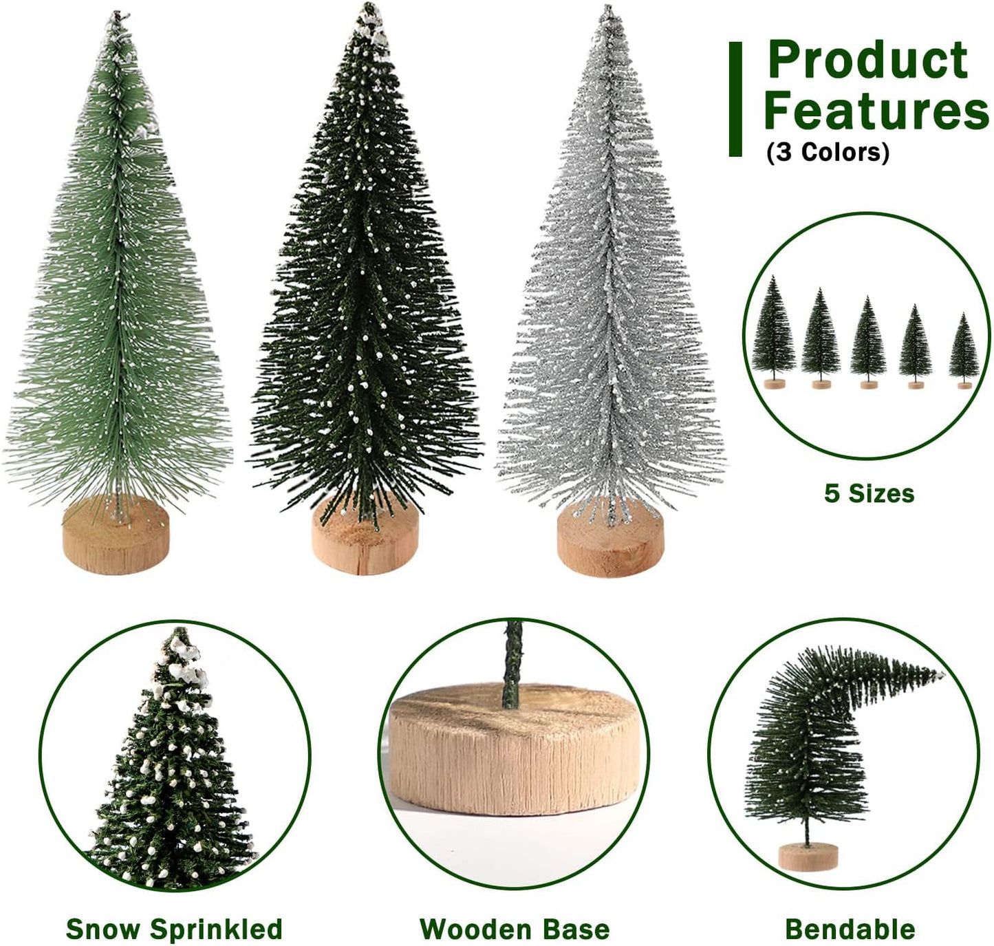 Skiennix Mini Christmas Trees - 30Pcs Artificial Bottle Brush Trees with Wooden Base for Holiday Decor