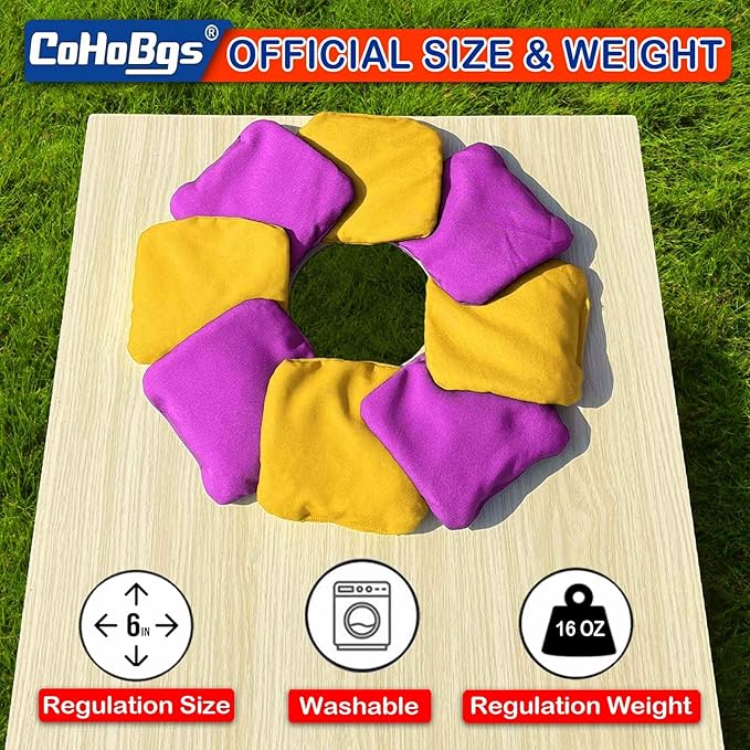 CoHoBgs Corn Hole Bags Set 8, Professional Cornhole Bags Dual-Sided Slick & Stick Resin Filled Suede and Duck Canvas Bean Bag for Cornhole Game Includes Carry Case
