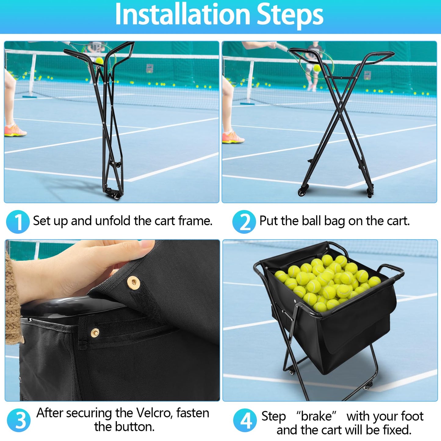 PRIJESSE Foldable Tennis Ball Hopper, Holds 170 Balls, Large Capacity Tennis Ball Hopper with Wheels for Baseball Softball Pickleball Training
