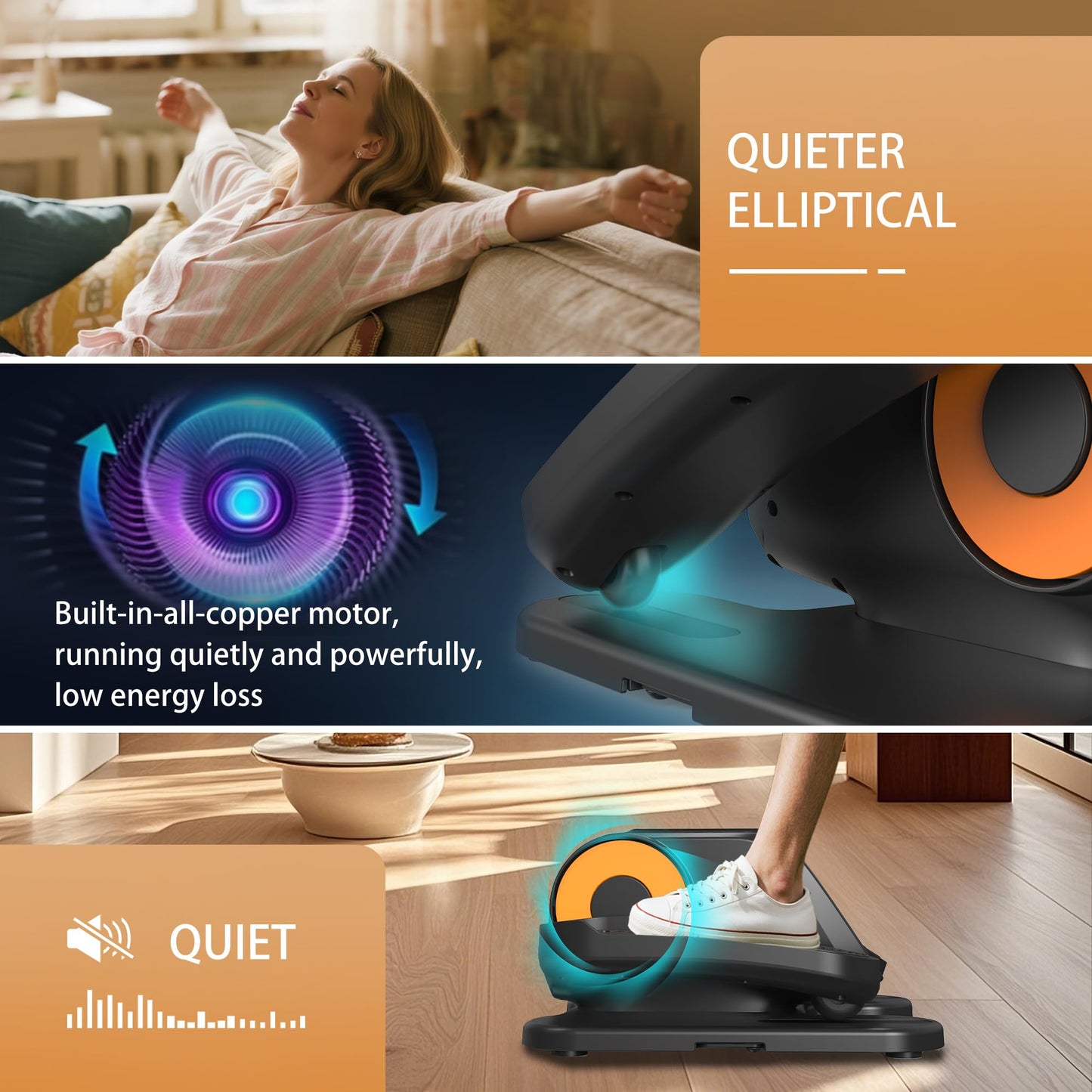 Wesec Under Desk Elliptical Machine, Electric Elliptical Training Machine w/Remote & 12 Speeds Level, Manual & Auto Mode, Elliptical Traier for Seniors Seated Pedal Exerciser for Home Office, Orange