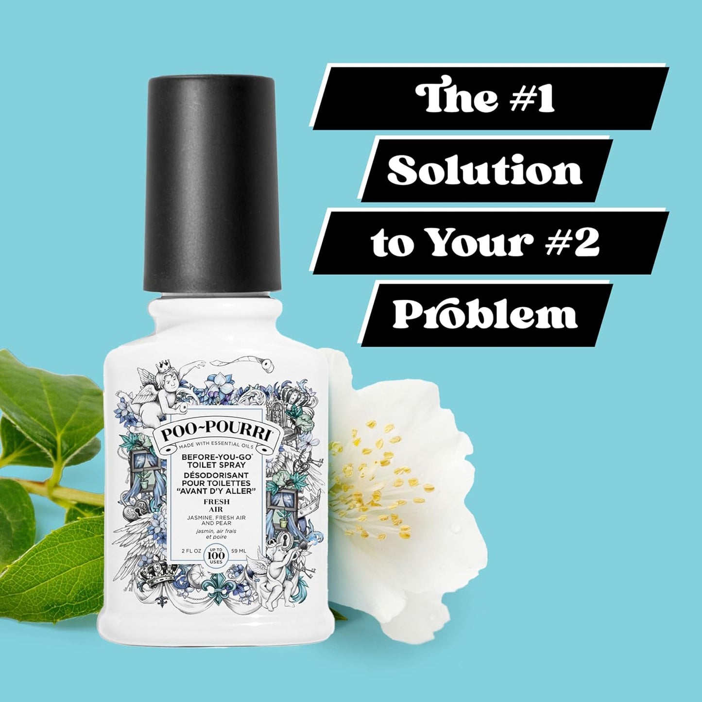 Poo-Pourri Toilet Spray - Fresh Air & Mint Scent, 2 Fl Oz | Jasmine Essential Oil Blend